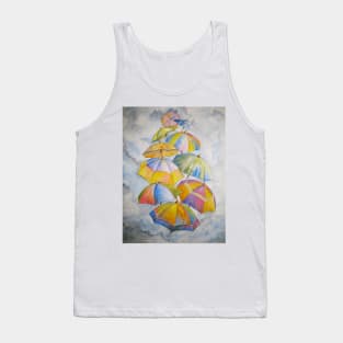 Umbrella Rainy Day Blues 2 Watercolour Painting Tank Top